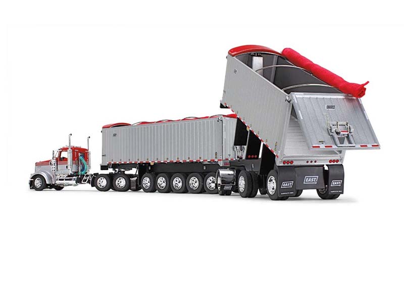 Kenworth W900L Day Cab & East Manufacturing Michigan Series 31' And 20' End Dump Trailers - Viper Red/Silver Diecast 1:64 Scale Model - DCP 60-1632