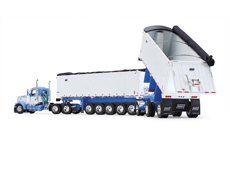 Kenworth W900L Day Cab & East Manufacturing Michigan Series 31' And 20' End Dump Trailers - Wisteria/White Diecast 1:64 Scale Model - DCP 60-1633