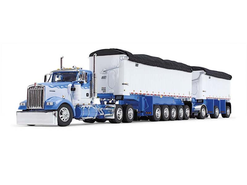 Kenworth W900L Day Cab & East Manufacturing Michigan Series 31' And 20' End Dump Trailers - Wisteria/White Diecast 1:64 Scale Model - DCP 60-1633