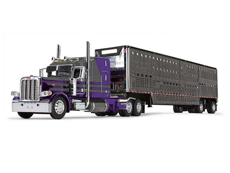 PRE-ORDER Peterbilt Model 389 w/ 63" Mid-Roof Sleeper and Wilson Livestock Trailer Diecast 1:64 Scale Model - DCP by First Gear 60-1677