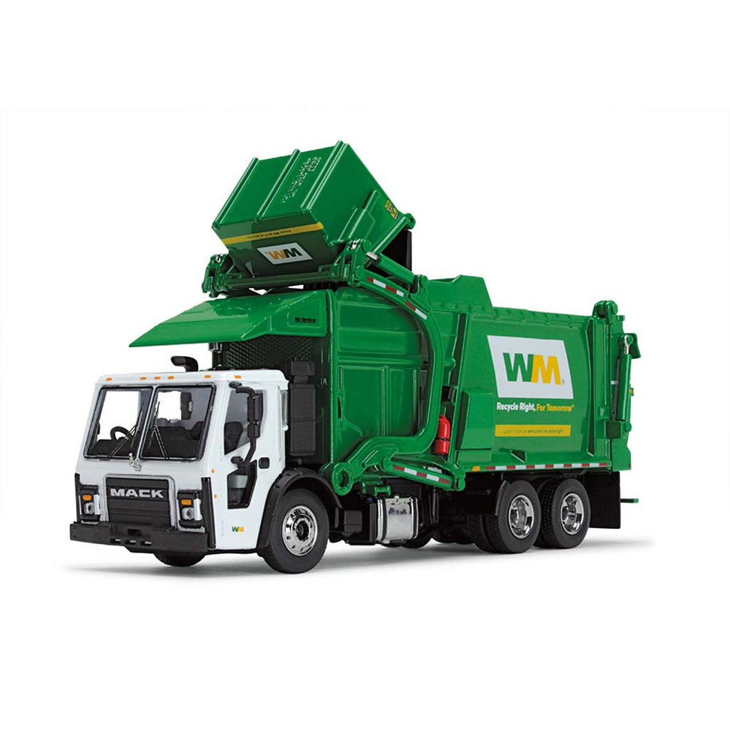 Mack LR w/ McNeilus Meridian Front Load Refuse Truck and Trash Bin (Waste Management) Diecast 1:64 Scale Model - First Gear 60-1796D