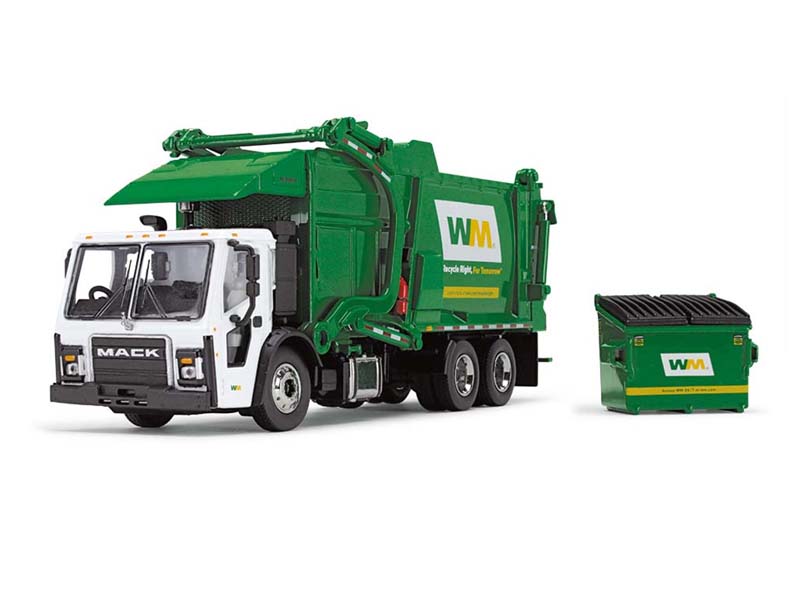 Mack LR w/ McNeilus Meridian Front Load Refuse Truck And Trash Bin (Waste Management) Diecast 1:64 Scale Model - First Gear 60-1796D