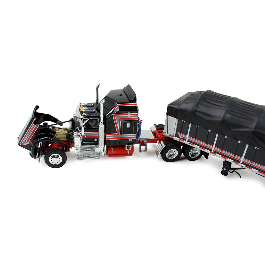 Kenworth W900A w/ 60" Aerodyne Sleeper & 53' Wilson Roadbrute Flatbed Trailer w/ Covered Wagon Diecast 1:64 Scale Model - DCP 60-2056