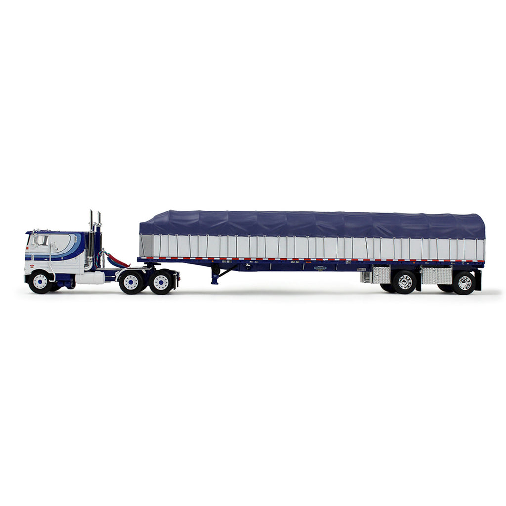 Peterbilt Model 352 COE 110" Sleeper & 53' Wilson Roadbrute Flatbed Trailer w/ Covered Wagon Diecast 1:64 Scale Model - DCP 60-2057