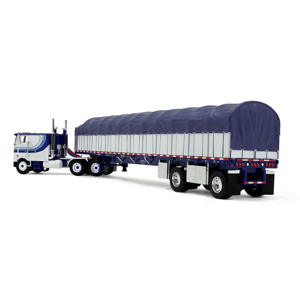 Peterbilt Model 352 COE 110" Sleeper & 53' Wilson Roadbrute Flatbed Trailer w/ Covered Wagon Diecast 1:64 Scale Model - DCP 60-2057