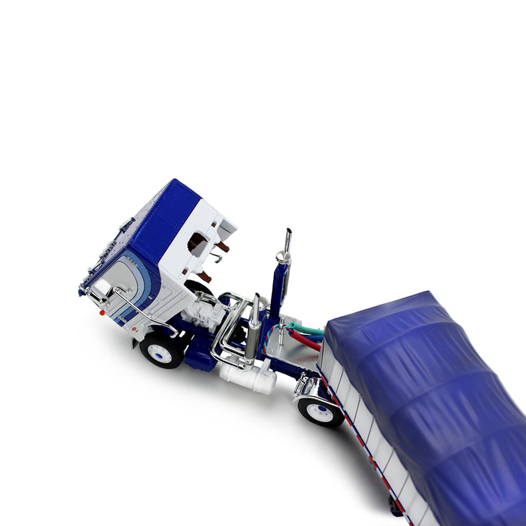 Peterbilt Model 352 COE 110" Sleeper & 53' Wilson Roadbrute Flatbed Trailer w/ Covered Wagon Diecast 1:64 Scale Model - DCP 60-2057