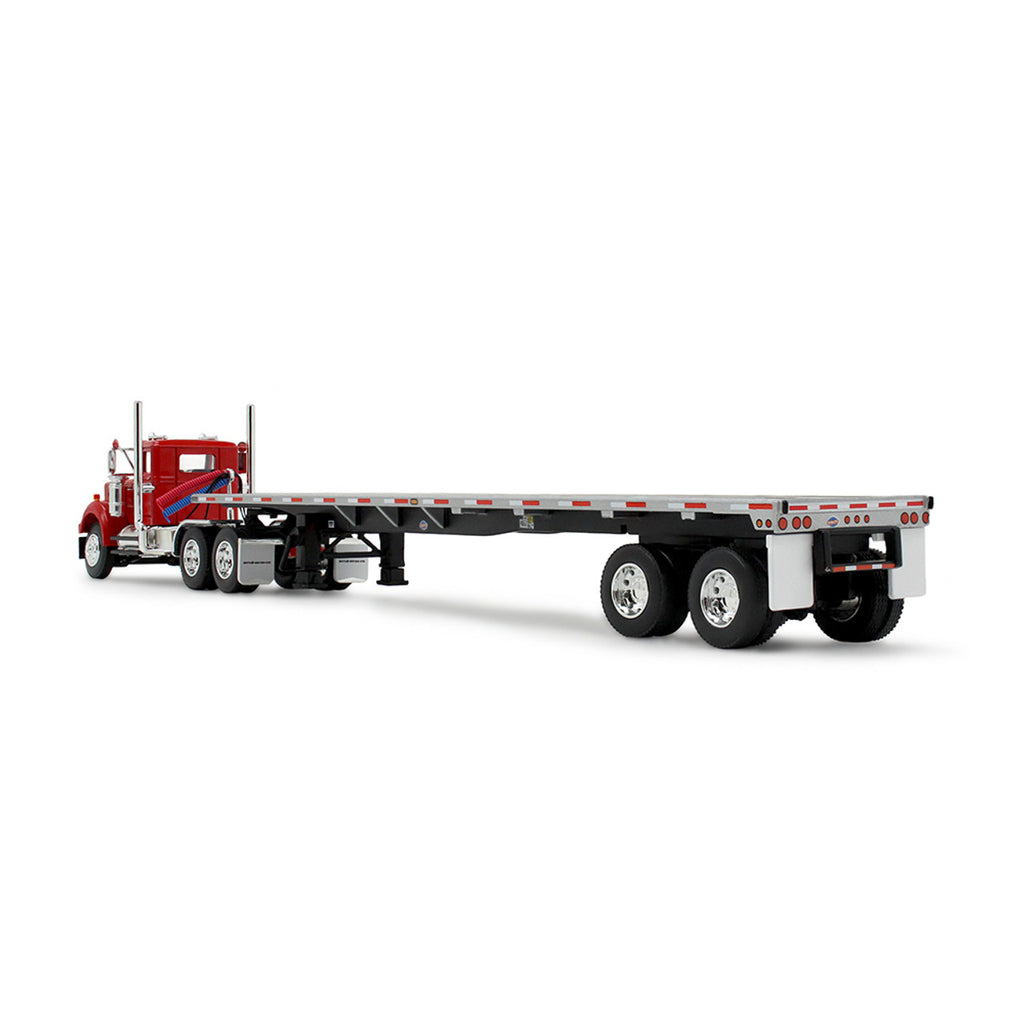 White Western Star 4900 Day Cab w/ 48' Utility Flatbed Trailer - Viper Red Diecast 1:64 Scale Model - DCP 60-2093