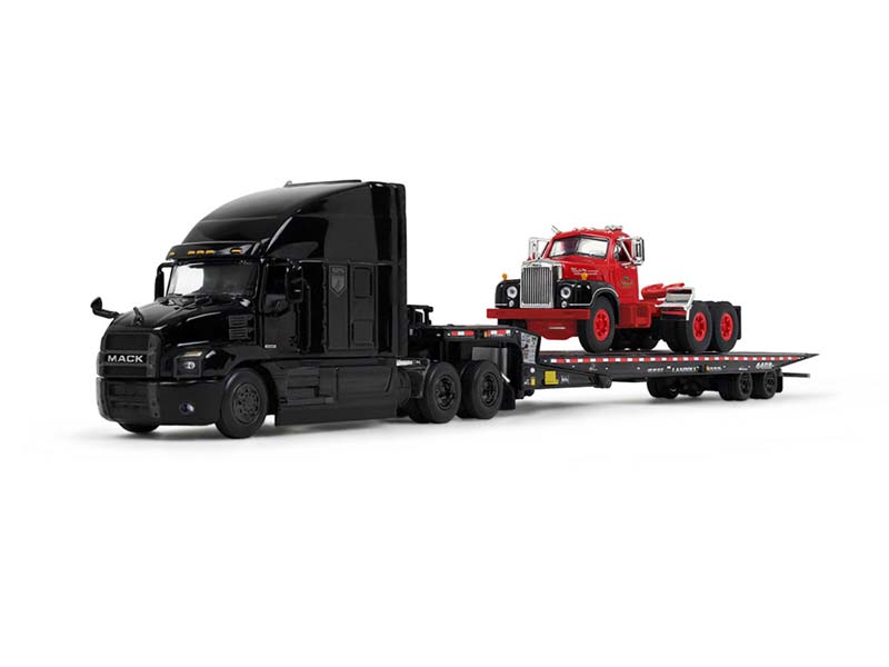 PRE-ORDER Mack Anniversary Mack Anthem Sleeper & Landoll 440B-50CA Traveling Axle Trailer w/ Mack B-61 Day Cab Load Diecast 1:64 Scale Model - DCP 60-2151