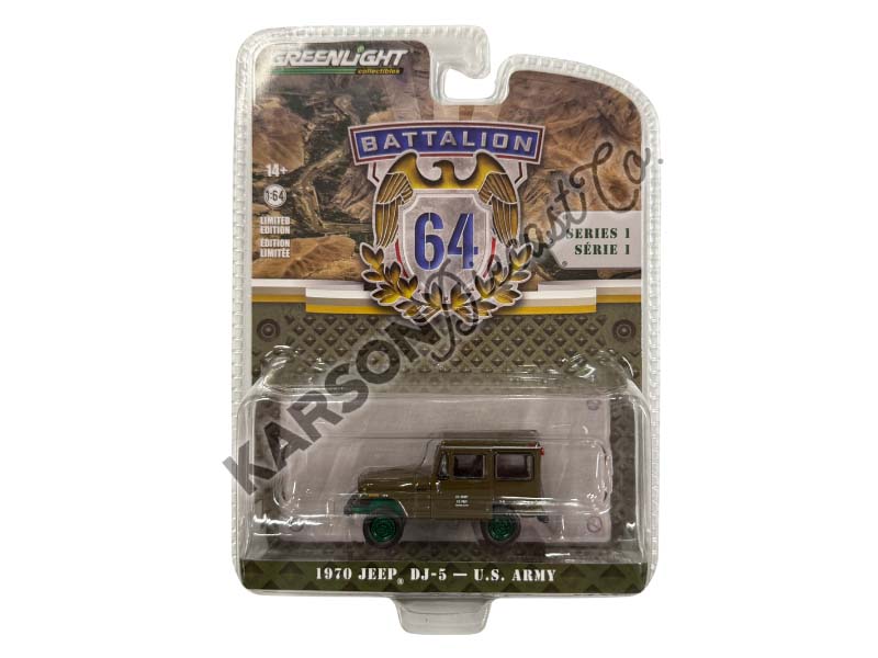 CHASE 1970 Jeep DJ-5 - U.S. Army (Battalion 64 Series 1) Diecast 1:64 Scale Model - Greenlight 61010C