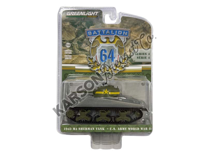 RAW CHASE 1943 M4 Sherman Tank US Army World War II - 13th Armored Regiment (Battalion 64 Series 4) Diecast 1:64 Scale Model - Greenlight 61040C