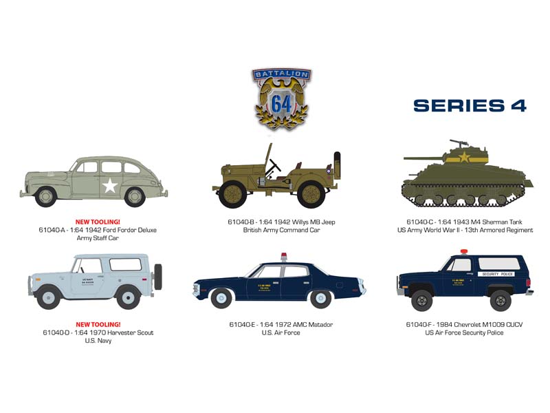 PRE-ORDER (Battalion 64 Series 4) SET OF 6 Diecast 1:64 Scale Models - Greenlight 61040