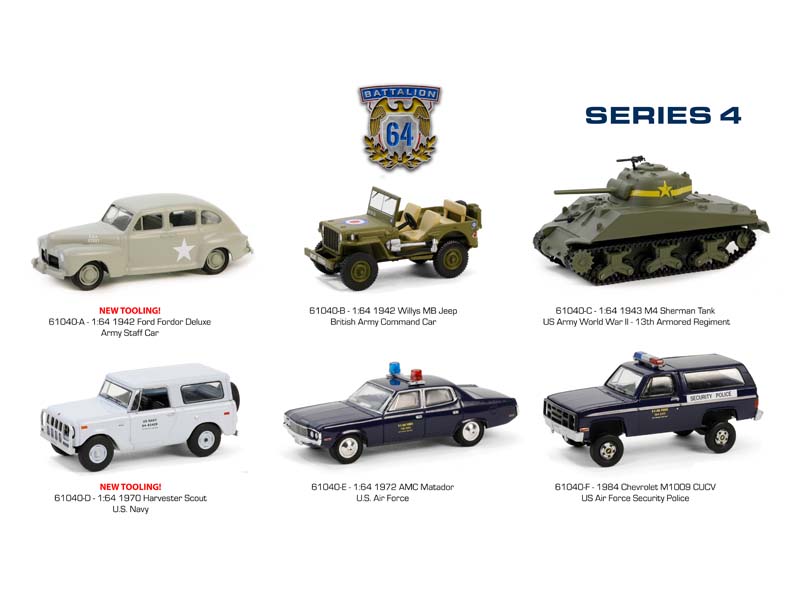 PRE-ORDER (Battalion 64 Series 4) SET OF 6 Diecast 1:64 Scale Models - Greenlight 61040