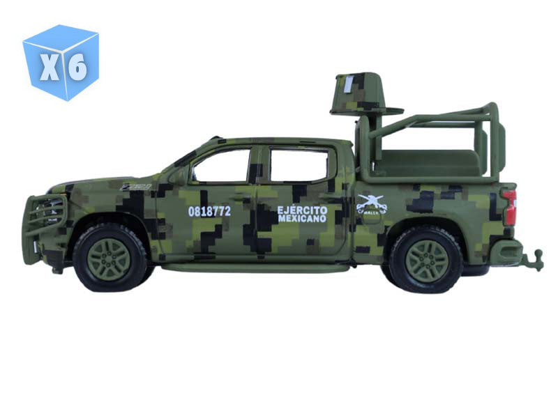 PRE-ORDER - 6 PACK 2021 Chevrolet Silverado LT Trail Boss Z71 - Mexican Military (Battalion 64 Series 6) Diecast 1:64 Scale Model - Greenlight 61060F