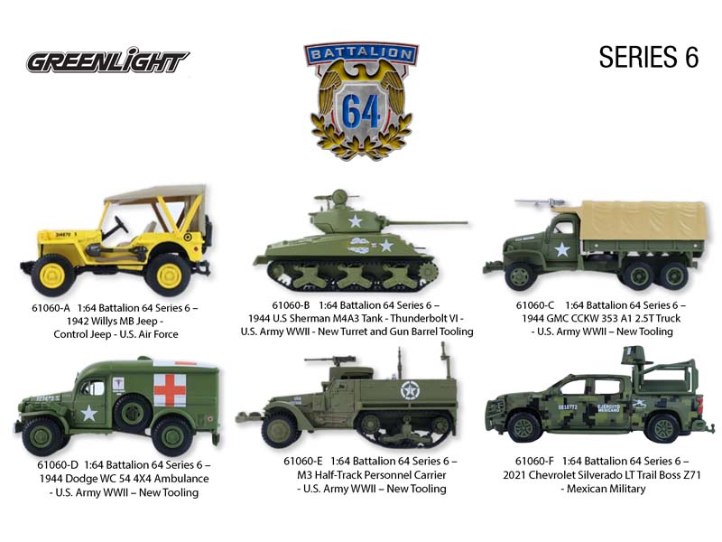 PRE-ORDER (Battalion 64 Series 6) SET OF 6 Diecast 1:64 Scale Models - Greenlight 61060