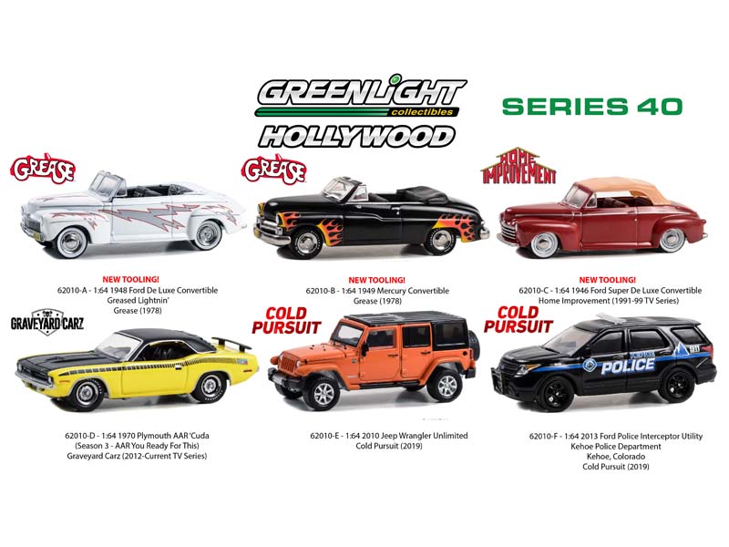 (Hollywood) Series 40 SET OF 6 Diecast 1:64 Scale Models - Greenlight 62010