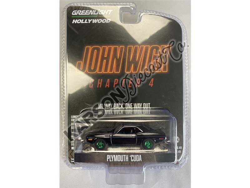CHASE 1971 Plymouth 'Cuda John Wick Chapter 4 (Hollywood Series 41) Diecast 1:64 Scale Model - Greenlight 62020F