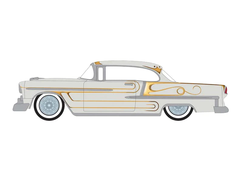 CHASE 1955 Chevrolet Bel Air - Custom Light Gray Metallic and Gold (California Lowriders) Series 2 Diecast 1:64 Scale Model - Greenlight 63030A