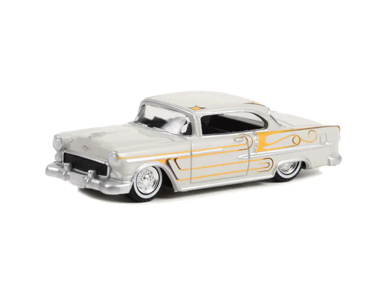 CHASE 1955 Chevrolet Bel Air - Custom Light Gray Metallic and Gold (California Lowriders) Series 2 Diecast 1:64 Scale Model - Greenlight 63030A