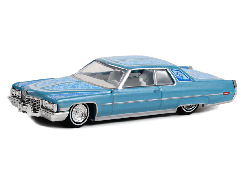 CHASE 1972 Cadillac Coupe deVille - Custom Light Blue (California Lowriders) Series 2 Diecast 1:64 Scale Model - Greenlight 63030E