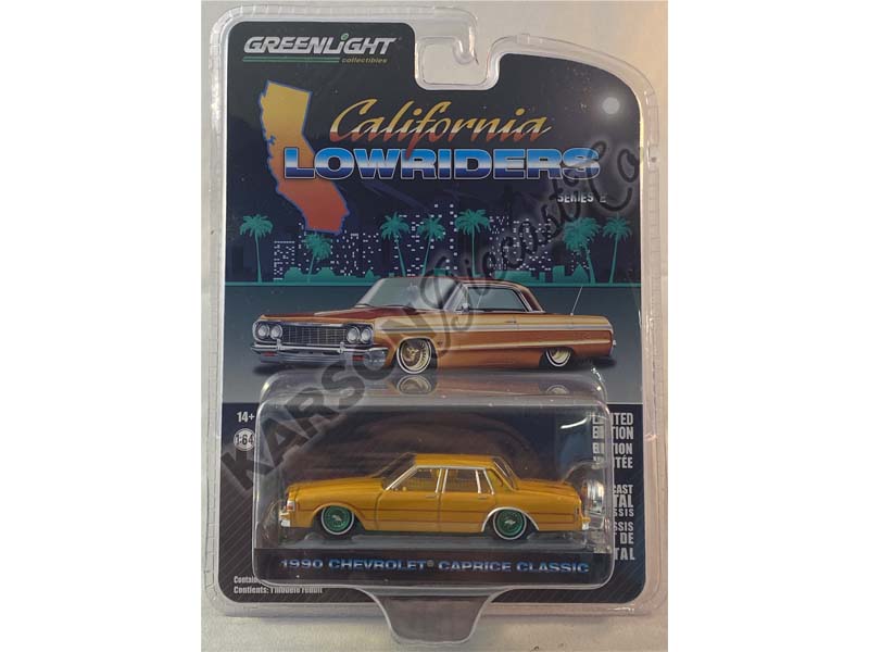CHASE 1990 Chevrolet Caprice Classic w/ Continental Kit - Custom Kandy Orange (California Lowriders) Series 2 Diecast 1:64 Scale Model - Greenlight 63030F
