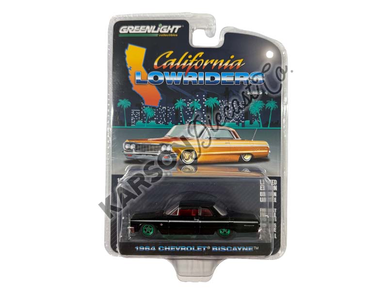 CHASE 1964 Chevrolet Biscayne - Black w/ Red Interior (California Lowriders Series 4) Diecast 1:64 Scale Model - Greenlight 63050D