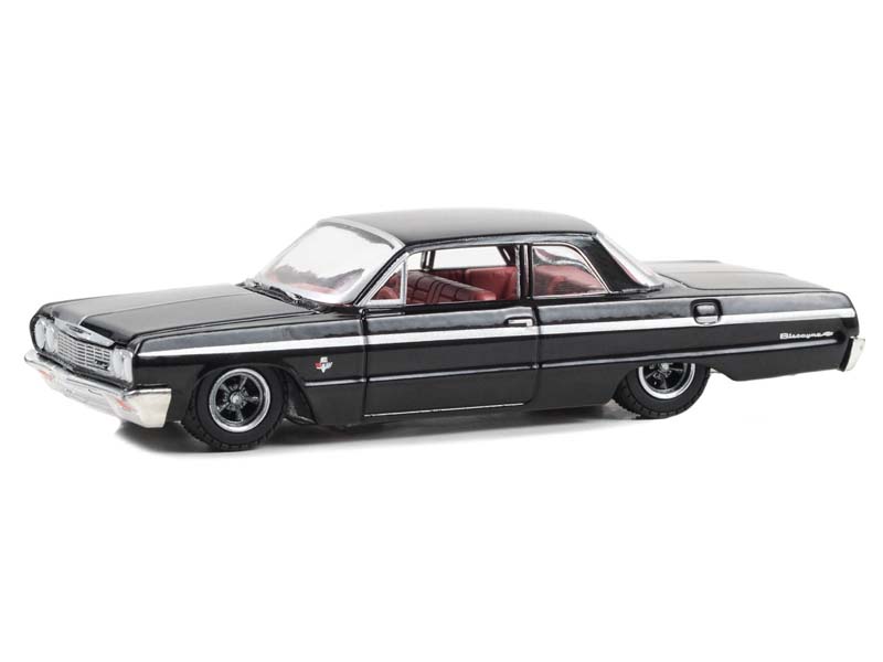 1964 Chevrolet Biscayne - Black w/ Red Interior (California Lowriders) Series 4 Diecast 1:64 Scale Model - Greenlight 63050D