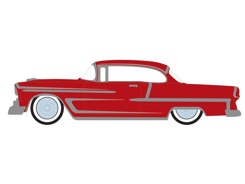 PRE-ORDER 1955 Chevrolet Bel Air – Red and Silver (California Lowriders Series 5) Diecast 1:64 Scale Model - Greenlight 63060B