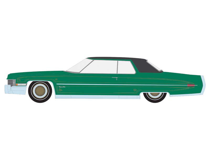 PRE-ORDER 1971 Cadillac Coupe DeVille – Green and Gold (California Lowriders Series 5) Diecast 1:64 Scale Model - Greenlight 63060E