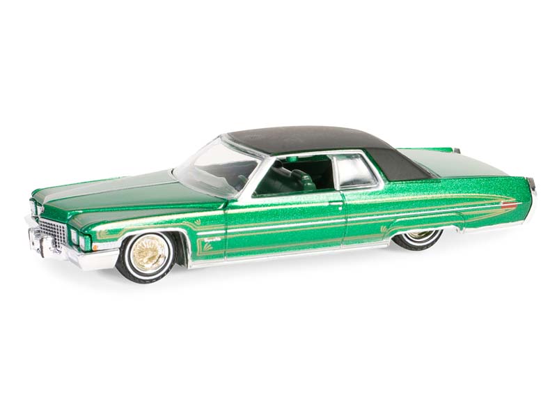 CHASE 1971 Cadillac Coupe DeVille – Green and Gold (California Lowriders Series 5) Diecast 1:64 Scale Model - Greenlight 63060E