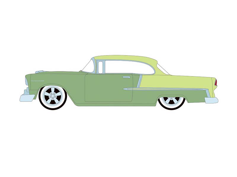 1956 Chevrolet Bel Air Lowrider - Crocus Yellow & Laurel Green Two-Tone (California Lowriders Series 7) Diecast 1:64 Scale Model - Greenlight 63080A