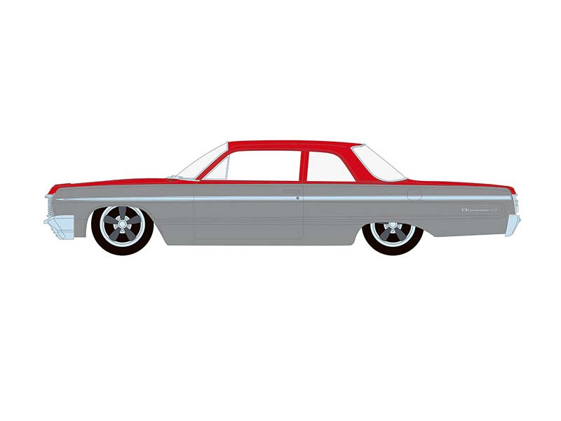 1964 Chevrolet Biscayne Lowrider – Silver Metallic & Red Two-Tone (California Lowriders Series 7) Diecast 1:64 Scale Model - Greenlight 63080B