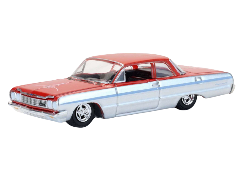 1964 Chevrolet Biscayne Lowrider – Silver Metallic & Red Two-Tone (California Lowriders Series 7) Diecast 1:64 Scale Model - Greenlight 63080B