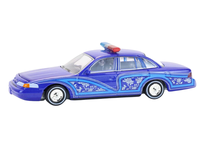 1992 Ford Crown Victoria Lowrider - Blue w/ Lightbar (California Lowriders Series 7) Diecast 1:64 Scale Model - Greenlight 63080F