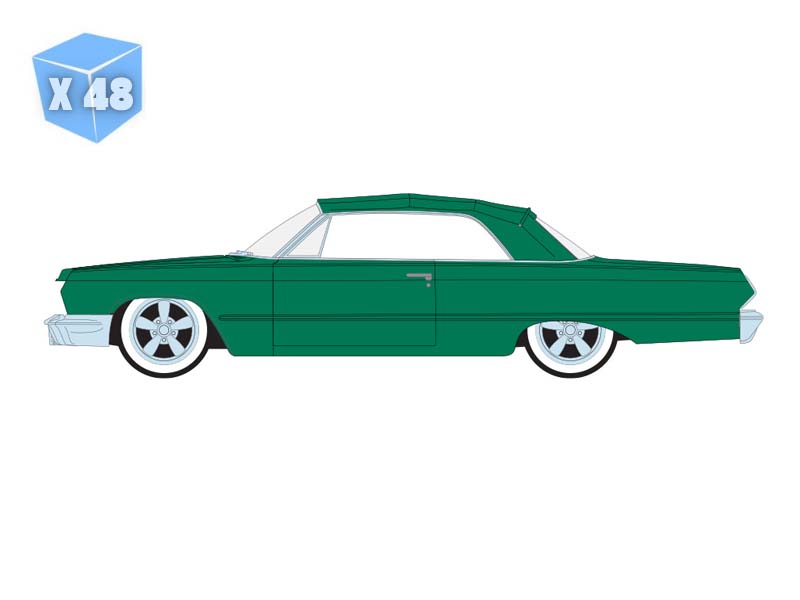 PRE-ORDER - 48 PACK 1963 Chevrolet Impala Convertible - Emerald Green (Lowriders Series 8) Diecast 1:64 Scale Model - Greenlight 63090C