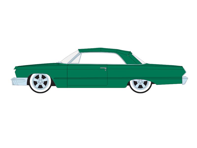 PRE-ORDER - 48 PACK 1963 Chevrolet Impala Convertible - Emerald Green (Lowriders Series 8) Diecast 1:64 Scale Model - Greenlight 63090C