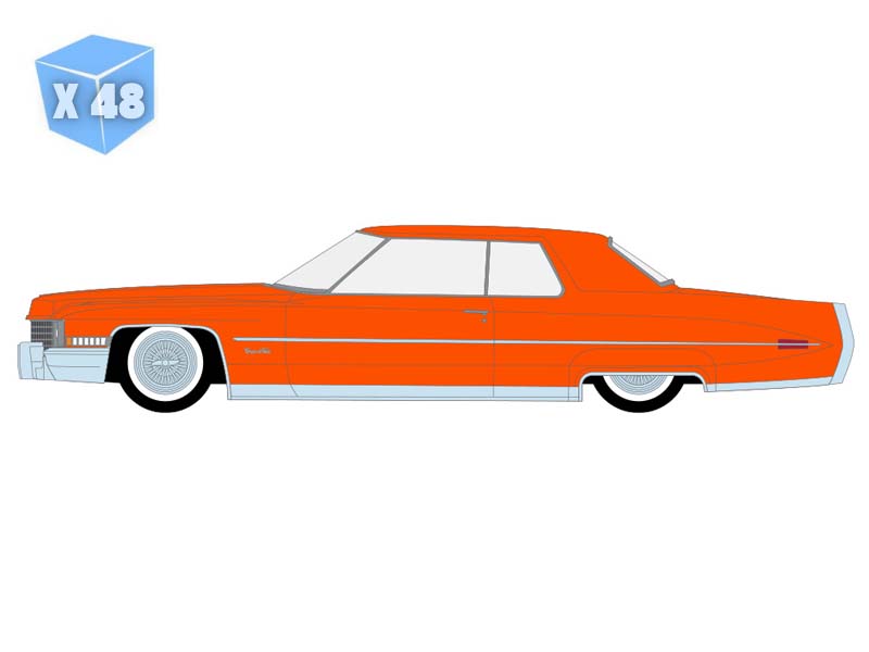 PRE-ORDER - 48 PACK 1972 Cadillac Coupe deVille - Mandarin Orange (Lowriders Series 8) Diecast 1:64 Scale Model - Greenlight 63090D
