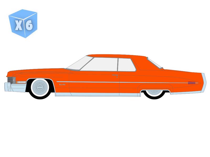 PRE-ORDER - 6 PACK 1972 Cadillac Coupe deVille - Mandarin Orange (Lowriders Series 8) Diecast 1:64 Scale Model - Greenlight 63090D