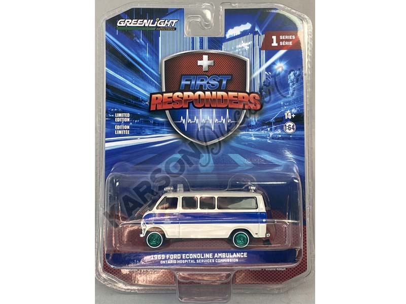 CHASE 1969 Ford Econoline Ambulance - Ontario Hospital Services Commission (First Responders) Series 1 Diecast 1:64 Scale Model - Greenlight 67040A