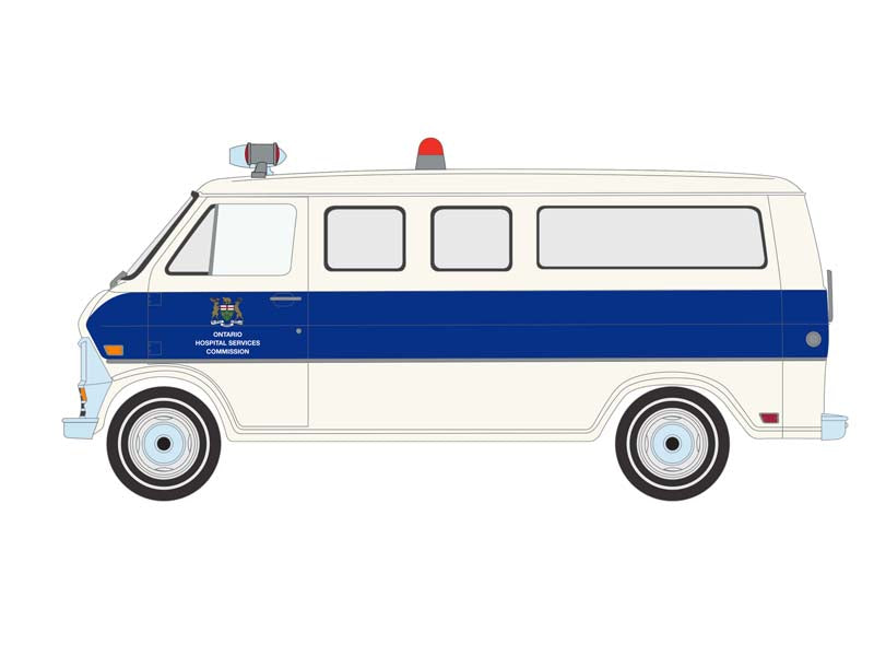 CHASE 1969 Ford Econoline Ambulance - Ontario Hospital Services Commission (First Responders) Series 1 Diecast 1:64 Scale Model - Greenlight 67040A