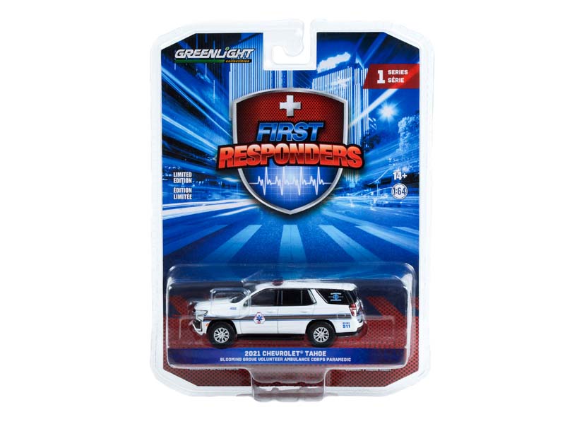 CHASE 2021 Chevrolet Tahoe - Blooming Grove Volunteer Ambulance Paramedic New York (First Responders) Series 1 Diecast 1:64 Scale Model - Greenlight 67040F