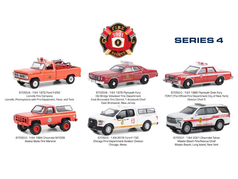 (Fire & Rescue) Series 4 SET OF 6 Diecast 1:64 Scale Model Cars - Greenlight 67050