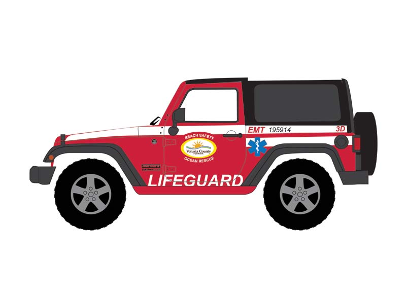 PRE-ORDER 2011 Jeep Wrangler – Volusia County Florida Beach  Lifeguard/EMT (First Responders Series 2) Diecast 1:64 Scale Model - Greenlight 67060E