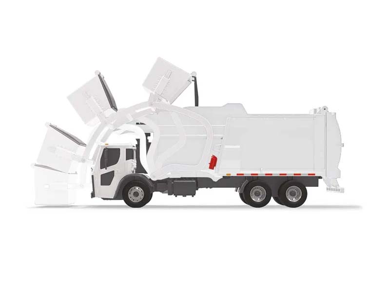 Mack LR w/ McNeilus Meridian Front Load Refuse Truck & Bin w/ Lights and Sounds - White Plastic 1:25 Scale Model - First Gear 70-0626