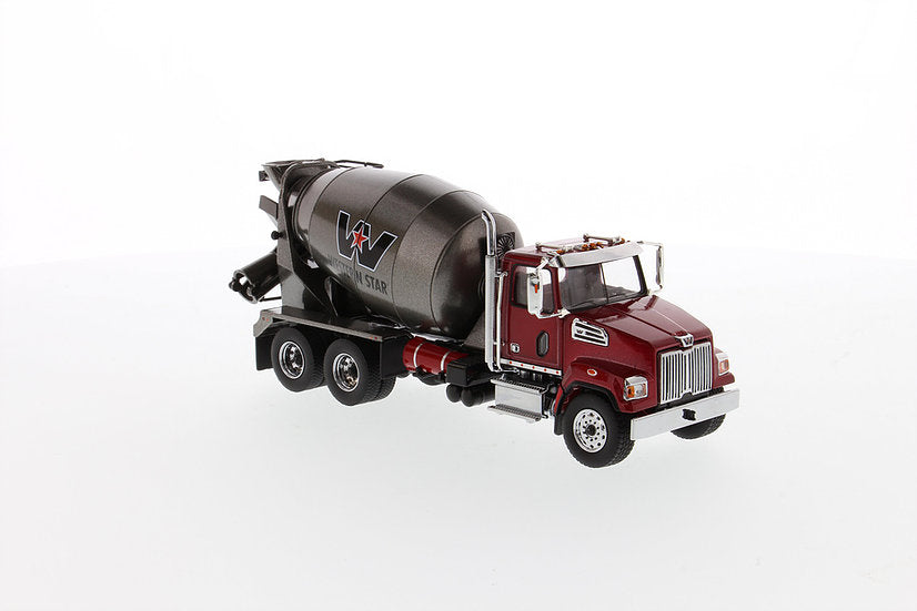 Western Star 4700 SF Concrete Mixer Metallic Red w/ Gray Body (Transport Series) 1:50 Scale Model - Diecast Masters 71033