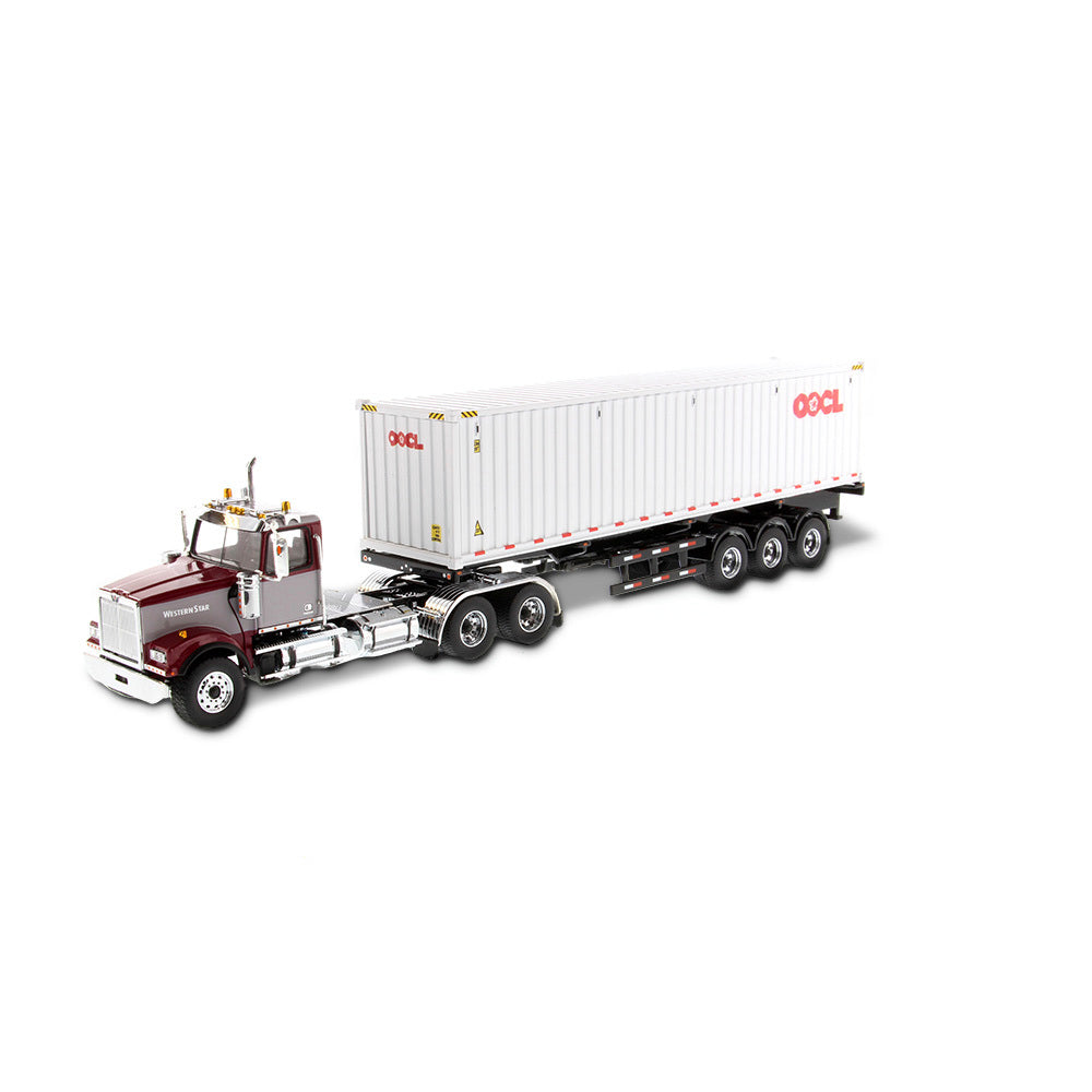 Western Star 4900 SFFA Day Cab w/ 40' Dry Goods Sea Container - Red & Gray OOCL White (Transport Series) 1:50 Scale Model - Diecast Masters 71064