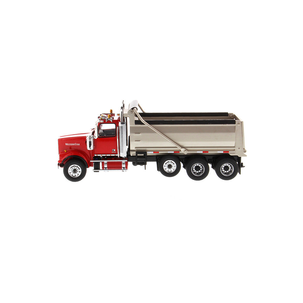 Western Star 4900 SFFA w/ Lift Axle Silver Plated Dump Red (Transport Series) 1:50 Scale Model - Diecast Masters 71067