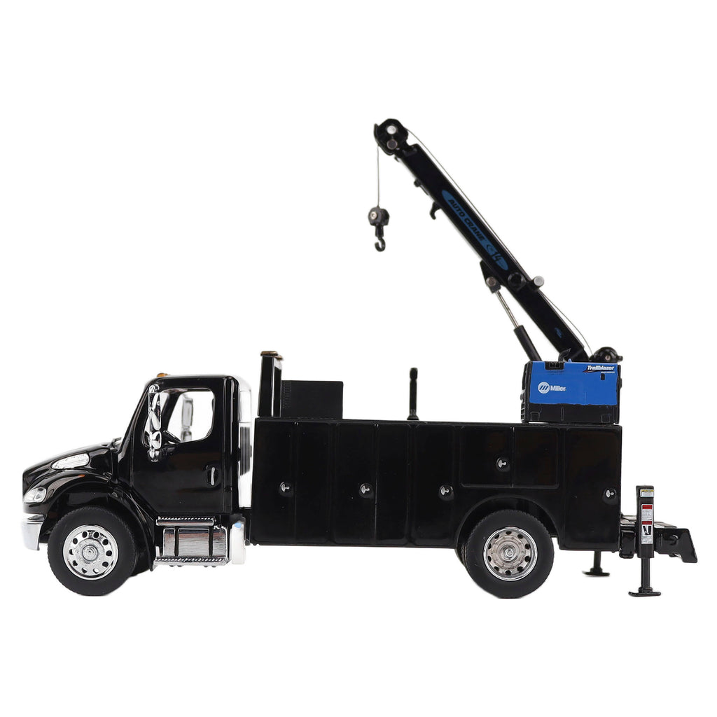 PRE-ORDER Freightliner M2-106 Auto-Crane Titan85-Body HC14-Crane Work Truck w/ AC40 Compressor and Miller Trailblazer Welder Black Diecast 1:50 Scale Model - Diecast Master 71215