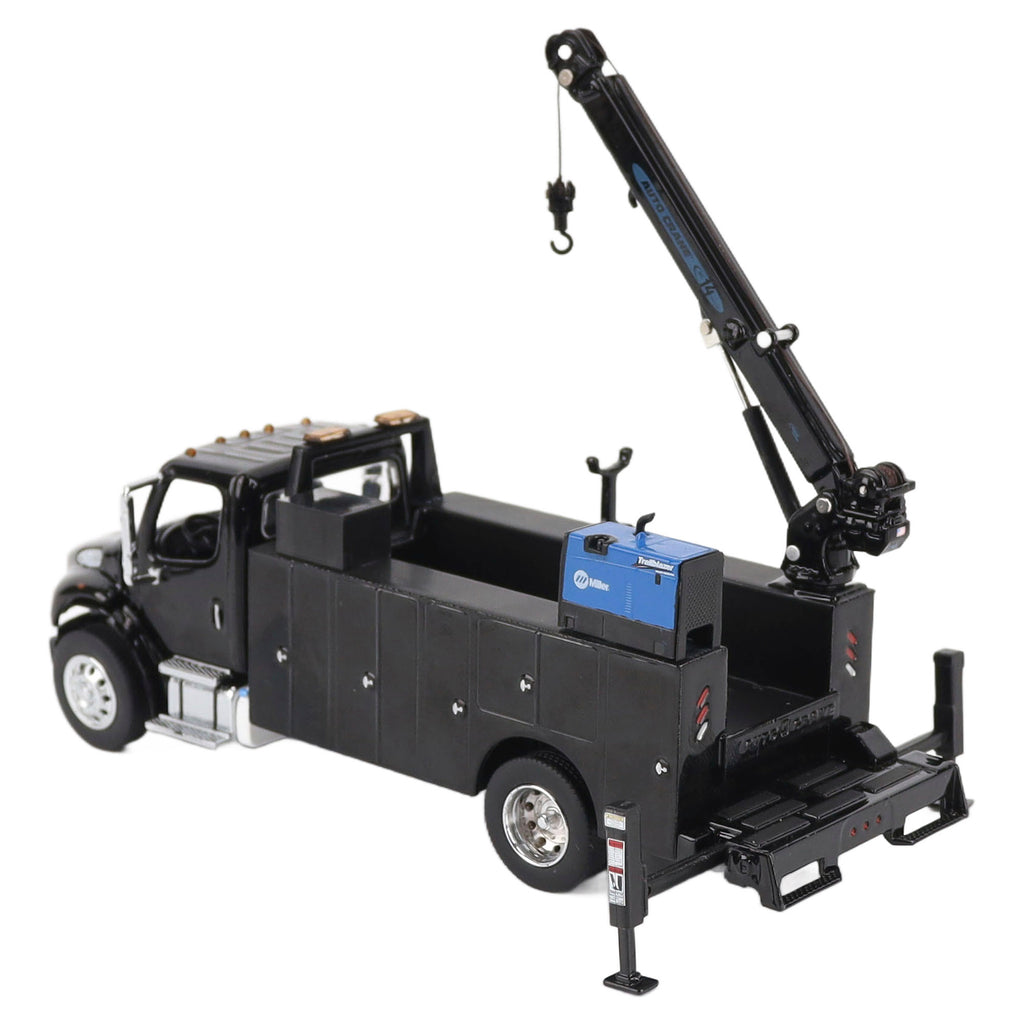 PRE-ORDER Freightliner M2-106 Auto-Crane Titan85-Body HC14-Crane Work Truck w/ AC40 Compressor and Miller Trailblazer Welder Black Diecast 1:50 Scale Model - Diecast Master 71215