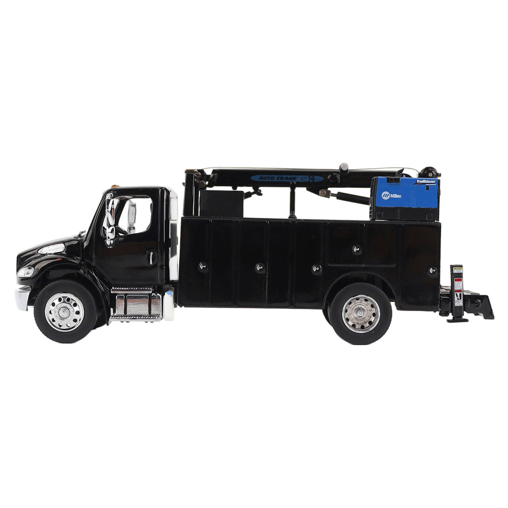 PRE-ORDER Freightliner M2-106 Auto-Crane Titan85-Body HC14-Crane Work Truck w/ AC40 Compressor and Miller Trailblazer Welder Black Diecast 1:50 Scale Model - Diecast Master 71215