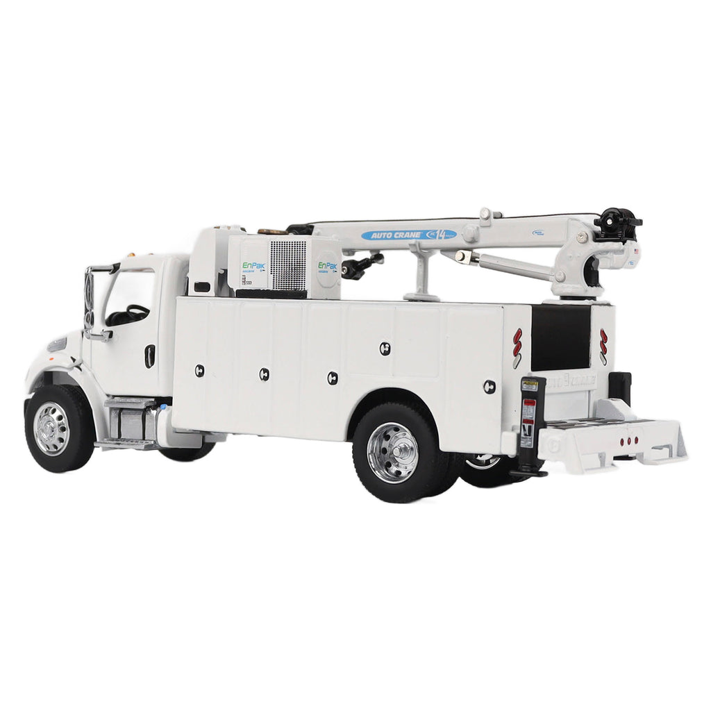 PRE-ORDER Freightliner M2-106 Auto-Crane Titan85-Body HC14-Crane Work Truck with Miller EnPak White Diecast 1:50 Scale Model - Diecast Master 71216